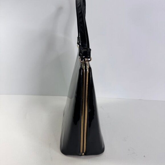 Vintage 1960's Triangle Shape Black Patent Leather Top Closure Handle Purse - Picture 4 of 9